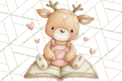 Valentine Animals Reading Books Clipart, Heart Storytime PNG Product Image 4