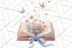 Whimsical Spring Books Clipart, Flowers and Butterflies PNG Product Image 5