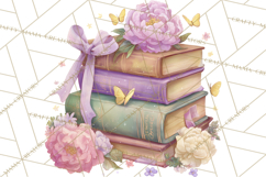 Whimsical Spring Books Clipart, Flowers and Butterflies PNG Product Image 3