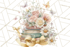 Whimsical Spring Books Clipart, Flowers and Butterflies PNG Product Image 5