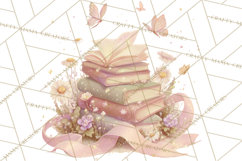 Whimsical Spring Books Clipart, Flowers and Butterflies PNG Product Image 3