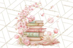 Whimsical Spring Books Clipart, Flowers and Butterflies PNG Product Image 4
