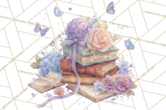 Whimsical Spring Books Clipart, Flowers and Butterflies PNG Product Image 2