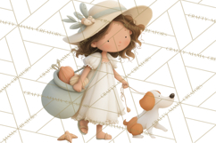 Little Girl Summer Clipart, Vintage Storybook Girl PNG Product Image 4