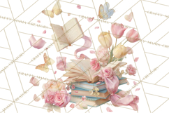 Whimsical Spring Books Clipart, Flowers and Butterflies PNG Product Image 4