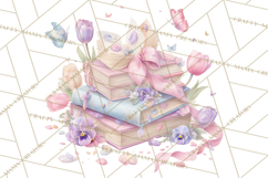 Whimsical Spring Books Clipart, Flowers and Butterflies PNG Product Image 5