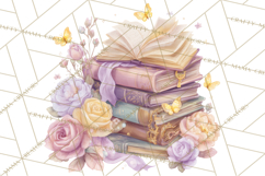 Whimsical Spring Books Clipart, Flowers and Butterflies PNG Product Image 2