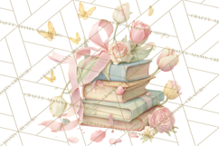 Whimsical Spring Books Clipart, Flowers and Butterflies PNG Product Image 3