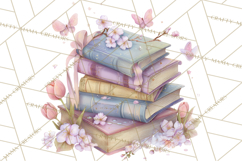 Whimsical Spring Books Clipart, Flowers and Butterflies PNG Product Image 4