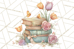 Whimsical Spring Books Clipart, Flowers and Butterflies PNG Product Image 5