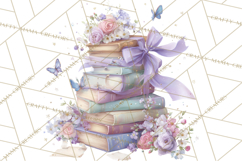 Whimsical Spring Books Clipart, Flowers and Butterflies PNG Product Image 2