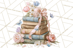 Whimsical Spring Books Clipart, Flowers and Butterflies PNG Product Image 3