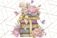 Whimsical Spring Books Clipart, Flowers and Butterflies PNG Product Image 4
