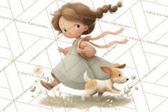 Little Girl Summer Clipart, Vintage Storybook Girl PNG Product Image 5