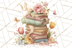 Whimsical Spring Books Clipart, Flowers and Butterflies PNG Product Image 5