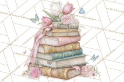 Whimsical Spring Books Clipart, Flowers and Butterflies PNG Product Image 2
