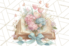 Whimsical Spring Books Clipart, Flowers and Butterflies PNG Product Image 3