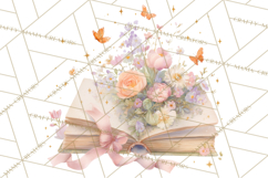 Whimsical Spring Books Clipart, Flowers and Butterflies PNG Product Image 4