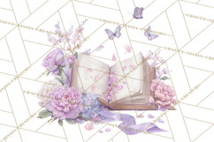 Whimsical Spring Books Clipart, Flowers and Butterflies PNG Product Image 2
