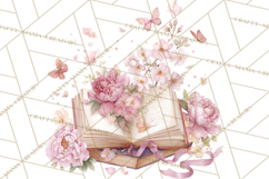 Whimsical Spring Books Clipart, Flowers and Butterflies PNG Product Image 3
