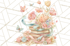 Whimsical Spring Books Clipart, Flowers and Butterflies PNG Product Image 4