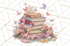 Whimsical Spring Books Clipart, Flowers and Butterflies PNG Product Image 5