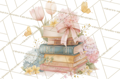 Whimsical Spring Books Clipart, Flowers and Butterflies PNG Product Image 3