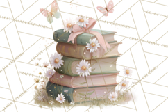 Whimsical Spring Books Clipart, Flowers and Butterflies PNG Product Image 4