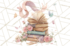 Whimsical Spring Books Clipart, Flowers and Butterflies PNG Product Image 5