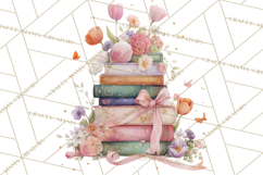 Whimsical Spring Books Clipart, Flowers and Butterflies PNG Product Image 2