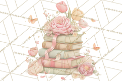 Whimsical Spring Books Clipart, Flowers and Butterflies PNG Product Image 3
