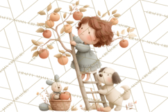 Little Girl Summer Clipart, Vintage Storybook Girl PNG Product Image 3