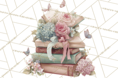 Whimsical Spring Books Clipart, Flowers and Butterflies PNG Product Image 5