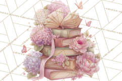 Whimsical Spring Books Clipart, Flowers and Butterflies PNG Product Image 2