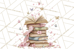 Whimsical Spring Books Clipart, Flowers and Butterflies PNG Product Image 3