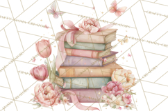 Whimsical Spring Books Clipart, Flowers and Butterflies PNG Product Image 4