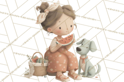 Little Girl Summer Clipart, Vintage Storybook Girl PNG Product Image 4