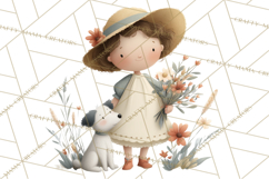 Little Girl Summer Clipart, Vintage Storybook Girl PNG Product Image 4