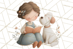 Little Girl Summer Clipart, Vintage Storybook Girl PNG Product Image 3