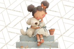 Little Girl Summer Clipart, Vintage Storybook Girl PNG Product Image 3