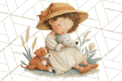 Little Girl Summer Clipart, Vintage Storybook Girl PNG Product Image 3