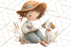 Little Girl Summer Clipart, Vintage Storybook Girl PNG Product Image 4