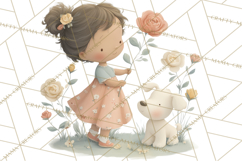 Little Girl Summer Clipart, Vintage Storybook Girl PNG Product Image 2