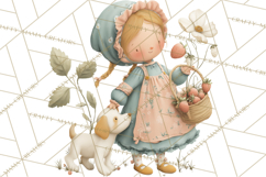 Little Girl Summer Clipart, Vintage Storybook Girl PNG Product Image 3