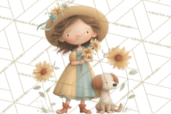 Little Girl Summer Clipart, Vintage Storybook Girl PNG Product Image 4
