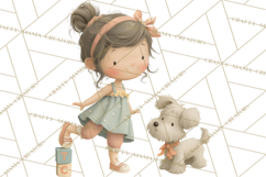 Little Girl Summer Clipart, Vintage Storybook Girl PNG Product Image 2