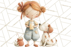 Little Girl Summer Clipart, Vintage Storybook Girl PNG Product Image 4