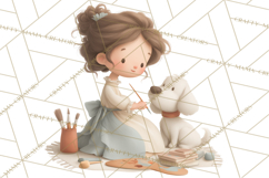 Little Girl Summer Clipart, Vintage Storybook Girl PNG Product Image 3