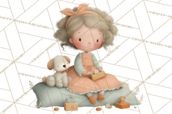 Little Girl Summer Clipart, Vintage Storybook Girl PNG Product Image 4