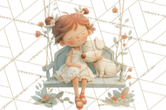 Little Girl Summer Clipart, Vintage Storybook Girl PNG Product Image 5